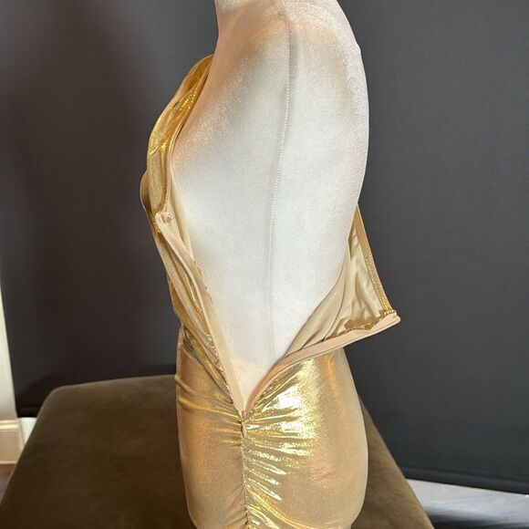 Women’s Gold Bodycon One Shoulder Lightweight Party Cocktail Prom Dress Size S - Picture 6 of 8